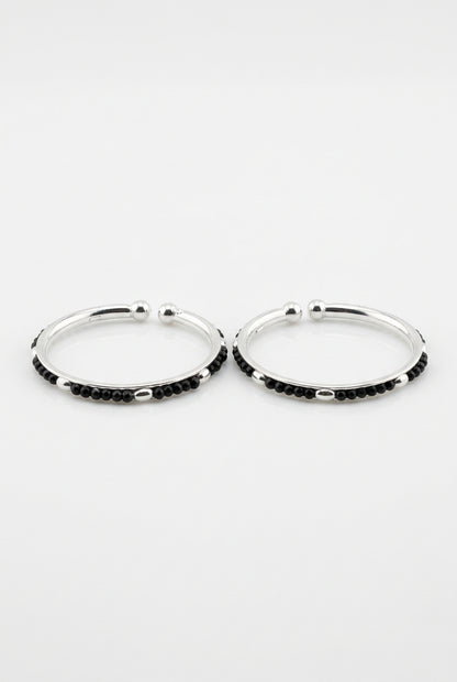 925 Sterling Silver Kids Bangle Pair with Black Stone Beads