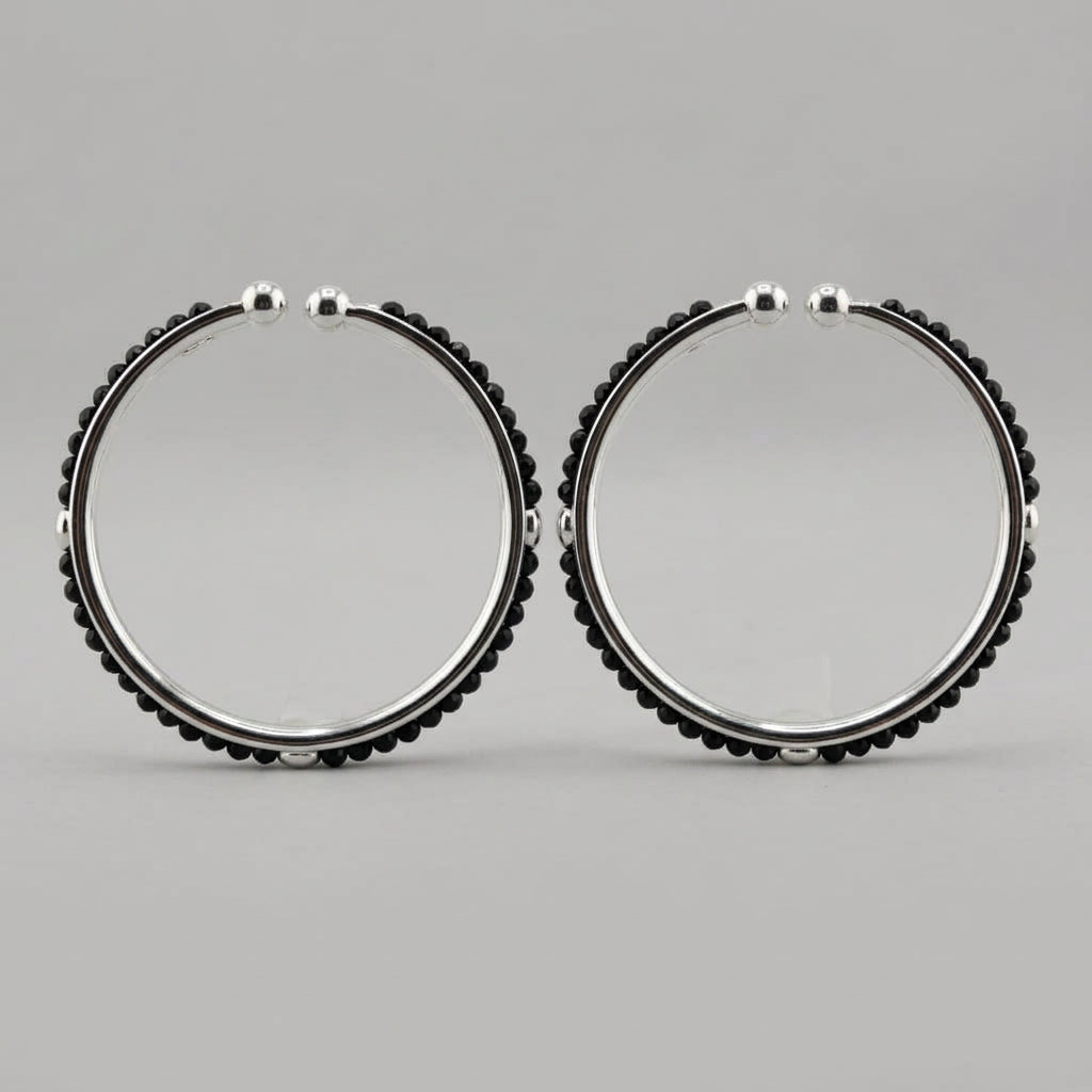 925 Sterling Silver Kids' Black-Bead Bangle Pair 15.27g