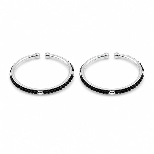 925 Sterling Silver Kids' Black-Bead Bangle Pair 15.27g