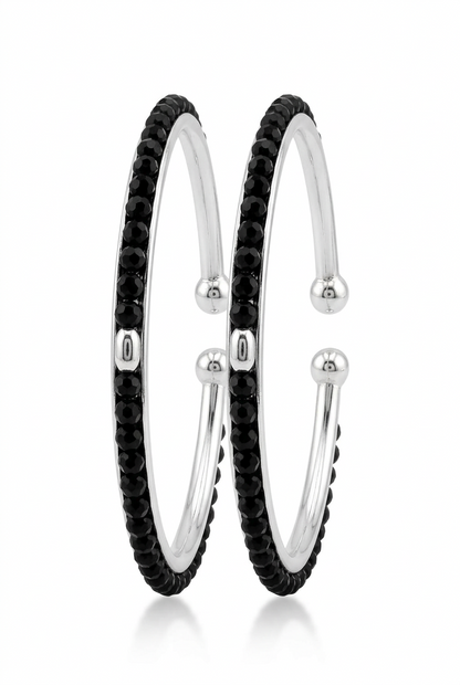 925 Sterling Silver Kids’ Black-Bead Bangle Pair – 15.27g-49MM