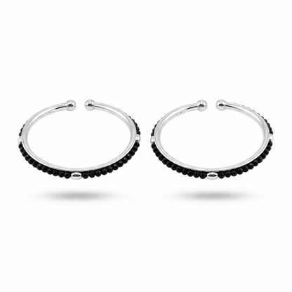 925 Sterling Silver Kids’ Black-Bead Bangle Pair – 15.27g-49MM
