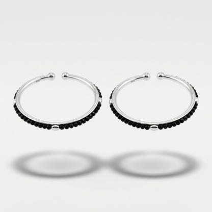 925 Sterling Silver Kids’ Black-Bead Bangle Pair – 15.27g-49MM