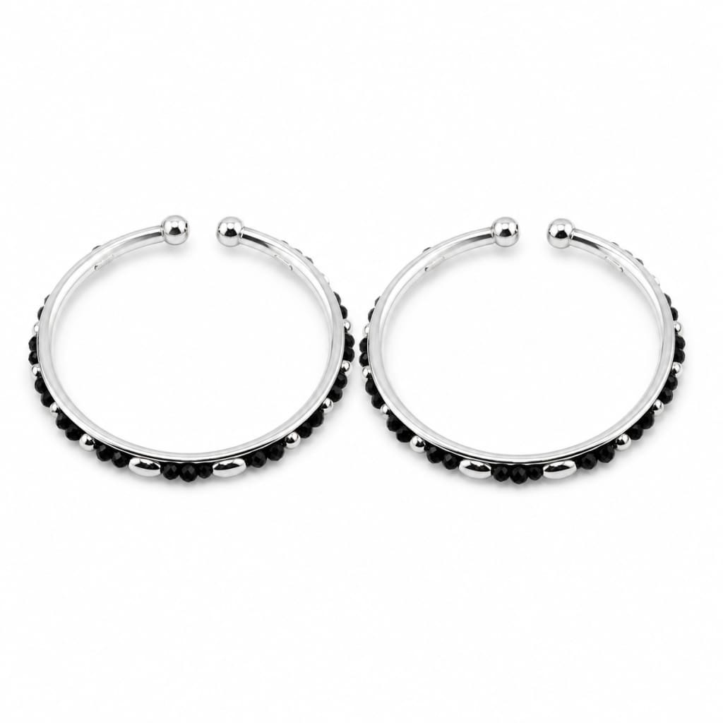 925 Sterling Silver Kids Black Bead Bangle Pair 16.09g
