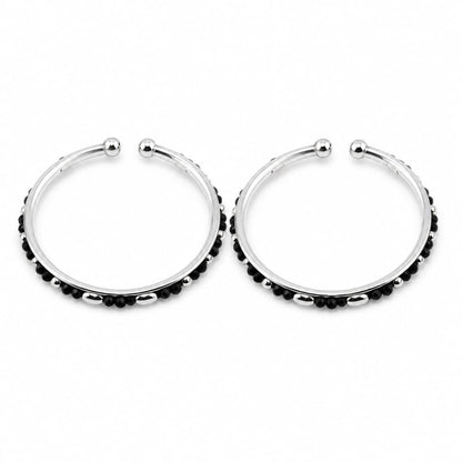 925 Sterling Silver Kids Black Bead Bangle Pair 16.09g