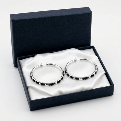 925 Sterling Silver Kids Black Bead Bangle Pair – 16.09g-44mm