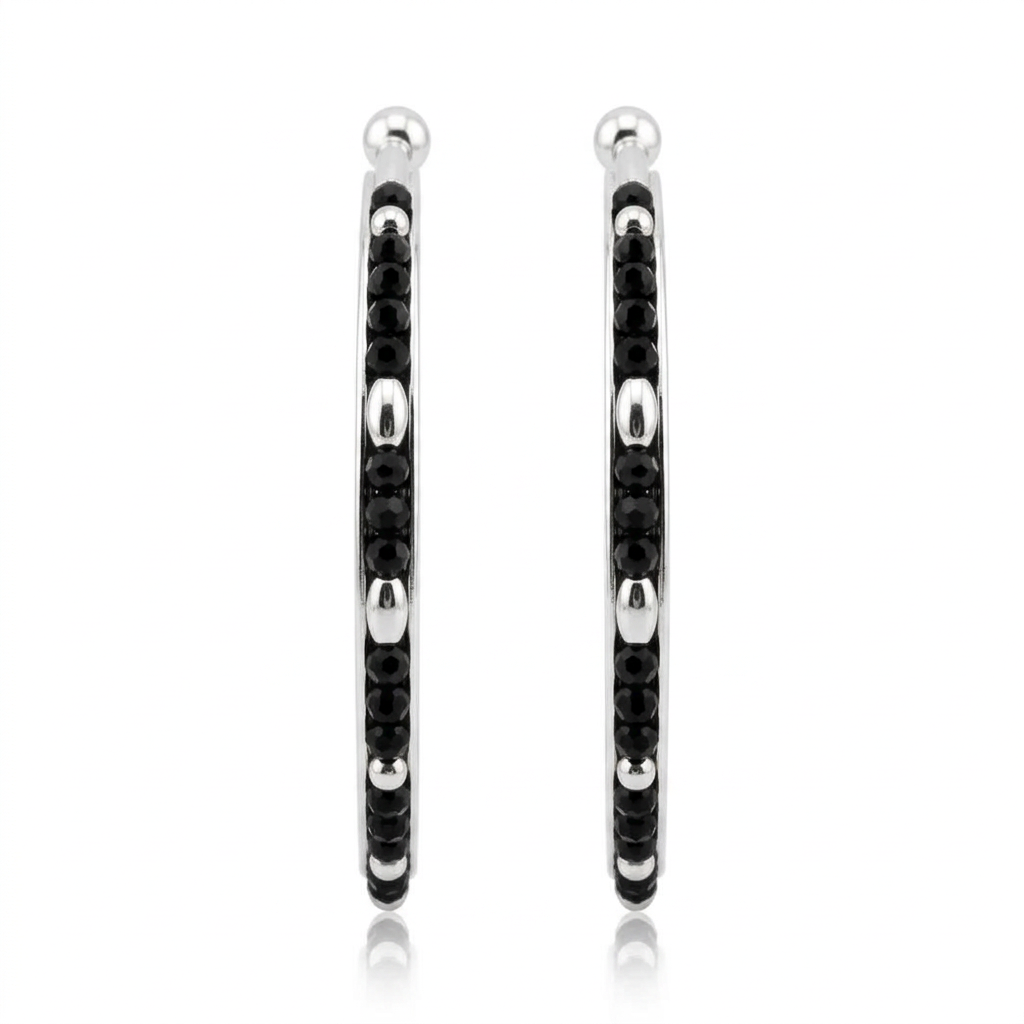 925 Sterling Silver Kids Black Bead Bangle Pair – 16.09g-44mm