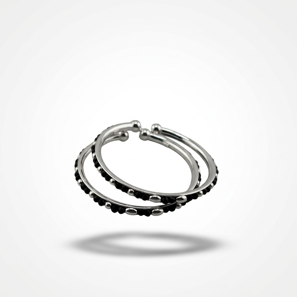 925 Sterling Silver Kids Black Bead Bangle Pair – 16.09g-44mm