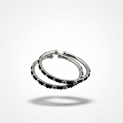 925 Sterling Silver Kids Black Bead Bangle Pair – 16.09g-44mm