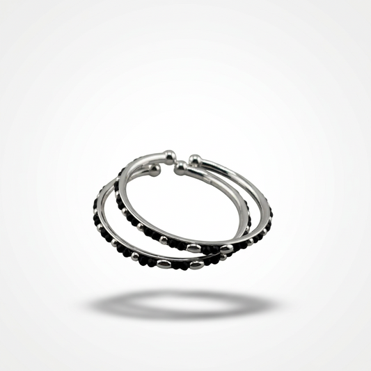 925 Sterling Silver Kids Black Bead Bangle Pair – 16.09g-44mm