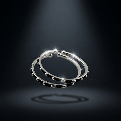 925 Sterling Silver Kids Black Bead Bangle Pair – 16.09g-44mm