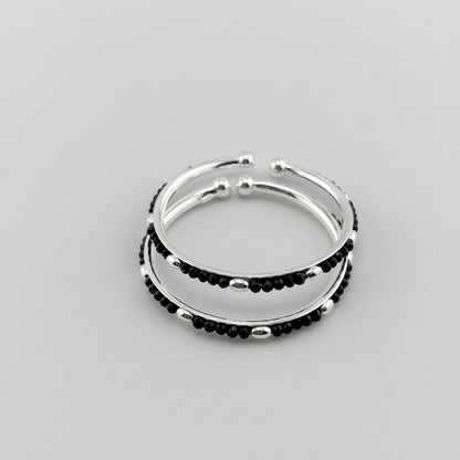 925 Sterling Silver Kids Black-Bead Open Bangle Pair 16.09g