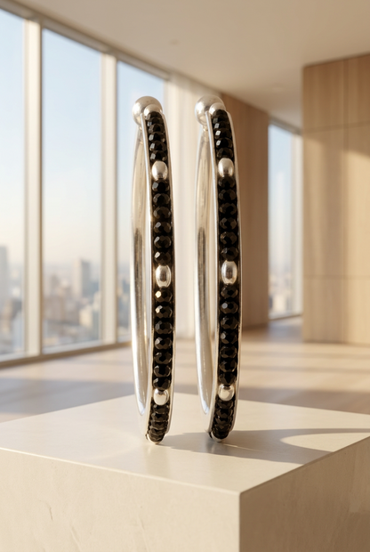 925 Sterling Silver Kids Black-Bead Open Bangle Pair – 16.09g-44mm | 1-12