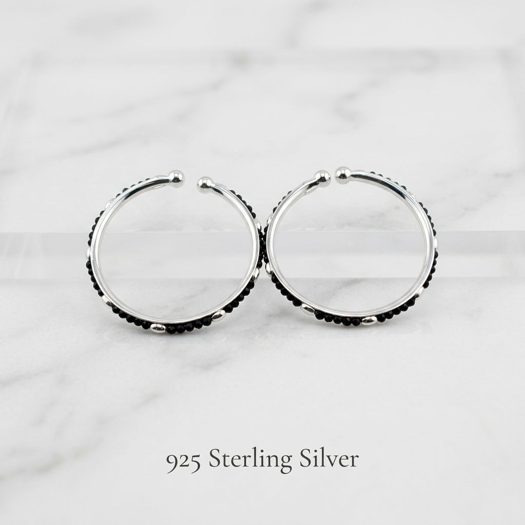 925 Sterling Silver Kids Black-Bead Open Bangle Pair 16.09g