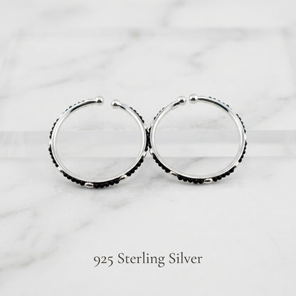 925 Sterling Silver Kids Black-Bead Open Bangle Pair 16.09g