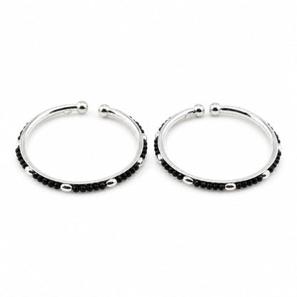 925 Sterling Silver Kids Black-Bead Open Bangle Pair 16.09g