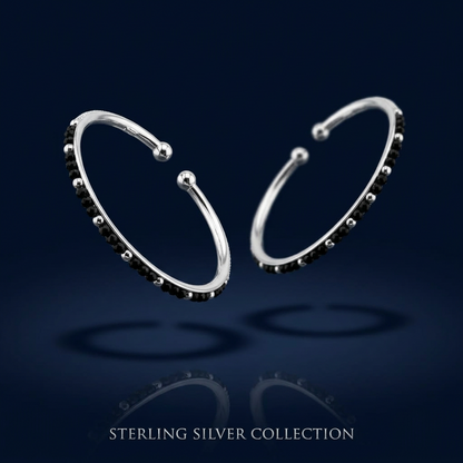 925 Sterling Silver Kids Black Bead Open Bangle Pair – 18.64g