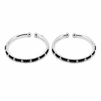 Load image into Gallery viewer, 925 sterling silver kids black bead open bangle pair
