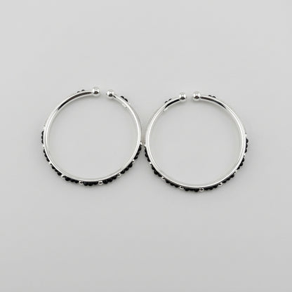 925 Sterling Silver Kids Black Bead Open Bangle Pair 18.64g