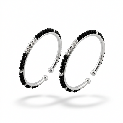 925 Sterling Silver Kids’ Black Bead Open Bangle Pair