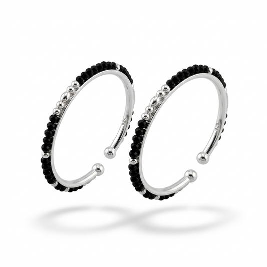 925 Sterling Silver Kids’ Black Bead Open Bangle Pair