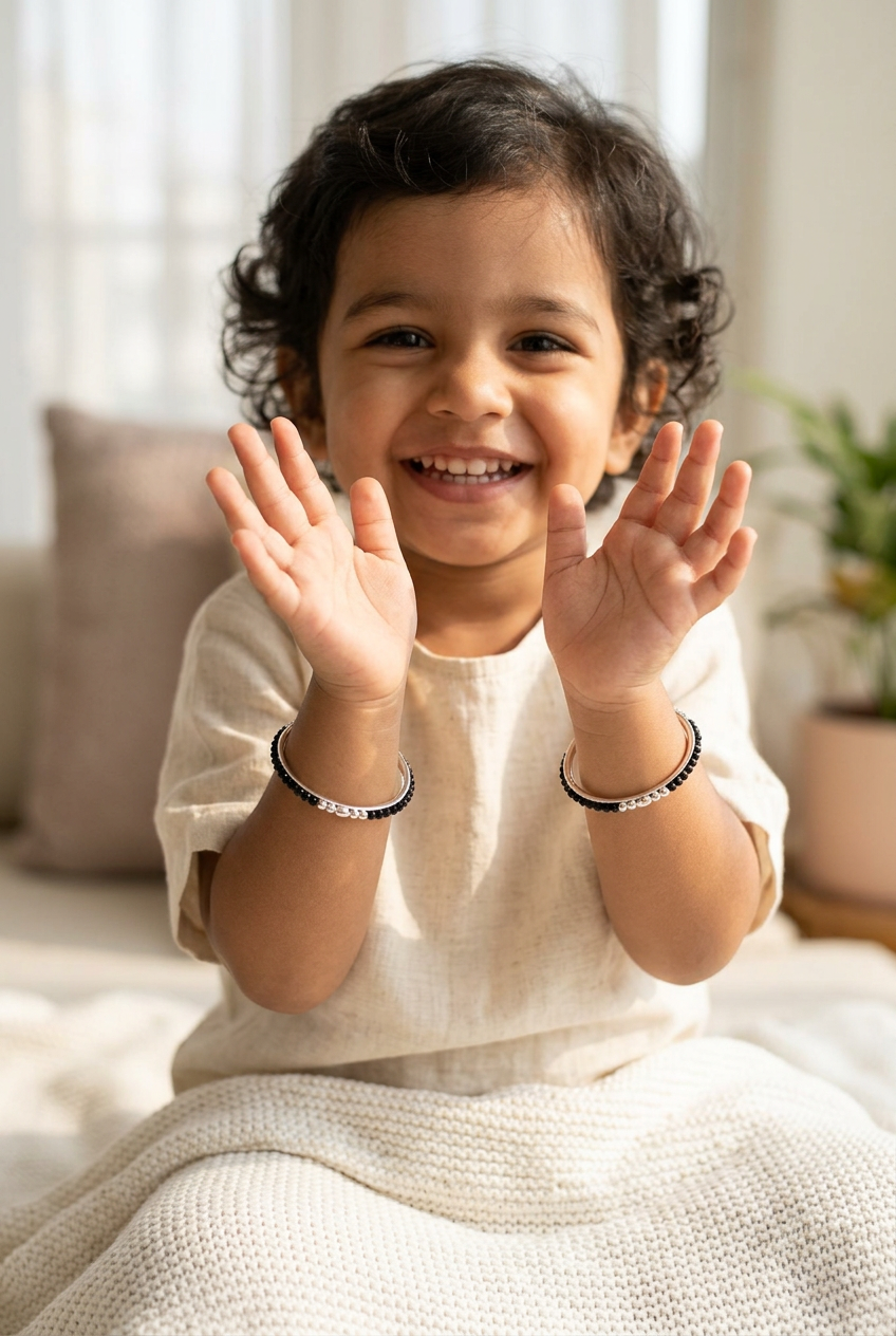 925 Sterling Silver Kids’ Black Bead Open Bangle Pair