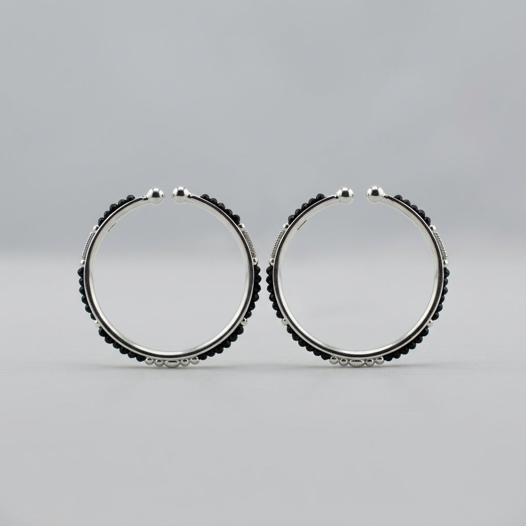 925 Sterling Silver Kids’ Black Bead Open Bangle Pair