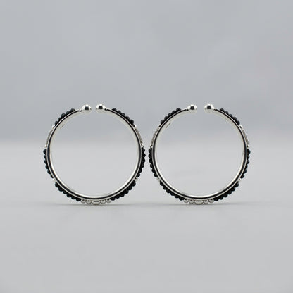 925 Sterling Silver Kids’ Black Bead Open Bangle Pair