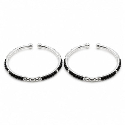925 Sterling Silver Kids’ Black Bead Open Bangle Pair