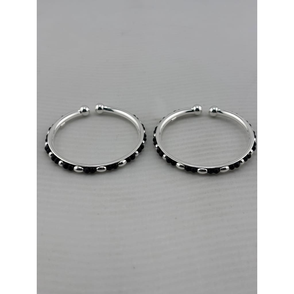 925 Sterling Silver Kids’ Black Stone Bangle Pair –