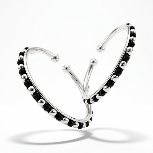 925 Sterling Silver Kids’ Black Stone Bangle Pair – 15.09g-41mm