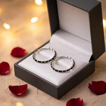 925 Sterling Silver Kids Black Stone Bangle Pair – 15.3g