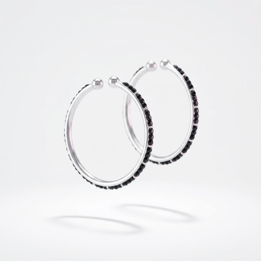 925 Sterling Silver Kids Black Stone Bangle Pair – 15.3g