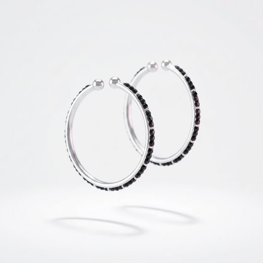 925 Sterling Silver Kids Black Stone Bangle Pair – 15.3g