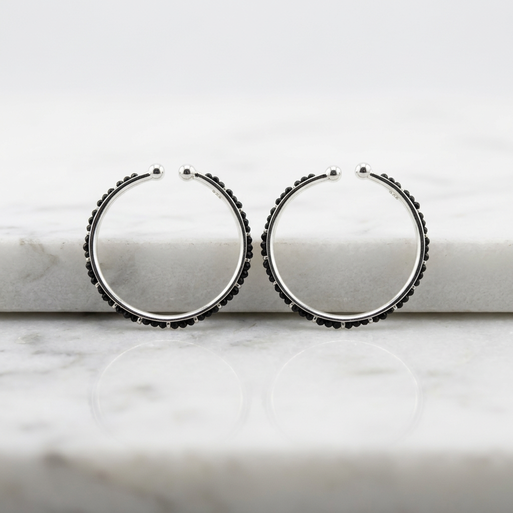 925 Sterling Silver Kids Black Stone Bangle Pair – 15.3g
