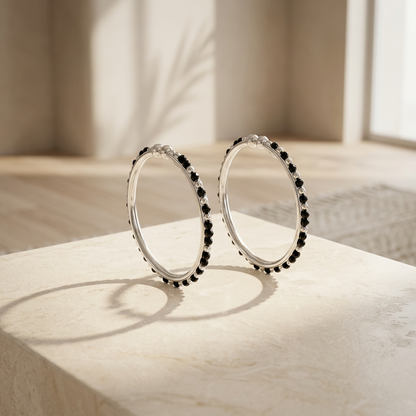 925 Sterling Silver Kids’ Black Stone Bangle Pair – 18.3g
