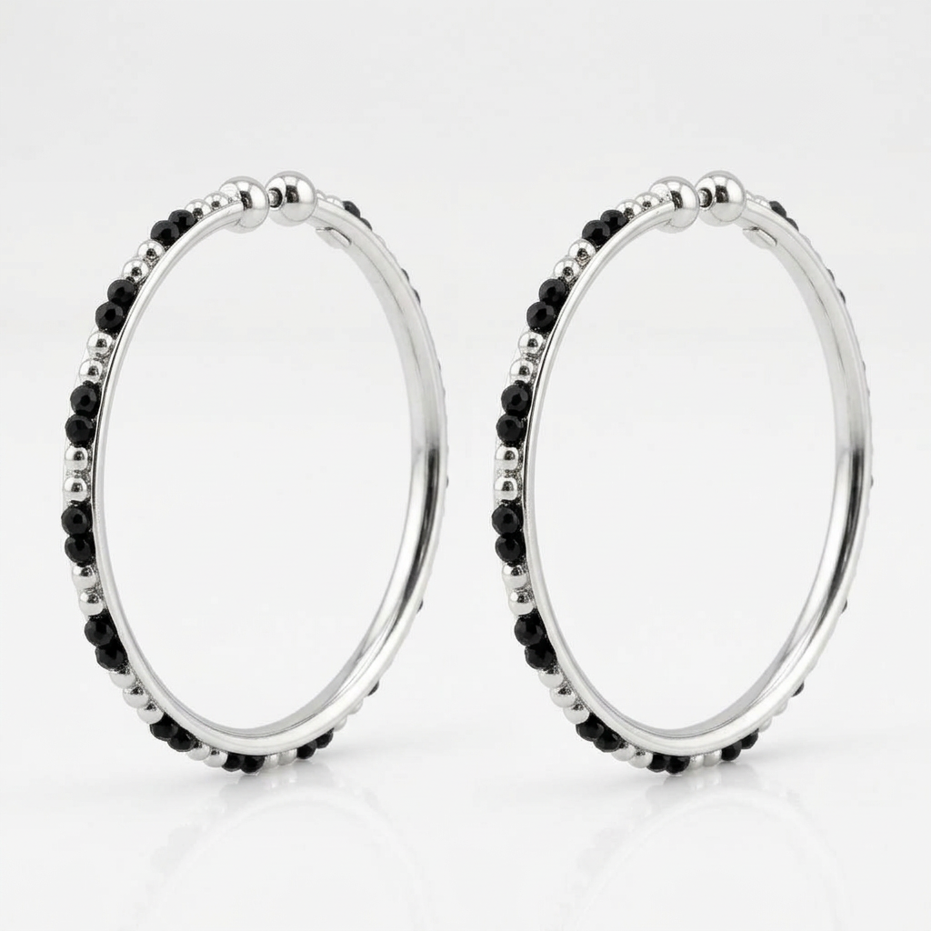 925 Sterling Silver Kids’ Black Stone Bangle Pair – 18.3g