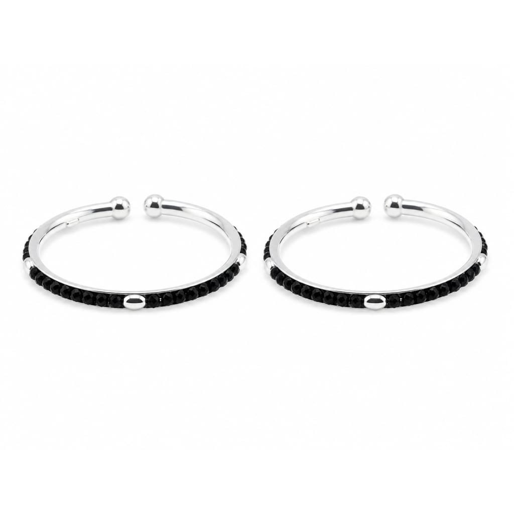 925 Sterling Silver Kids’ Black-Stone Bangle Pair - 41mm