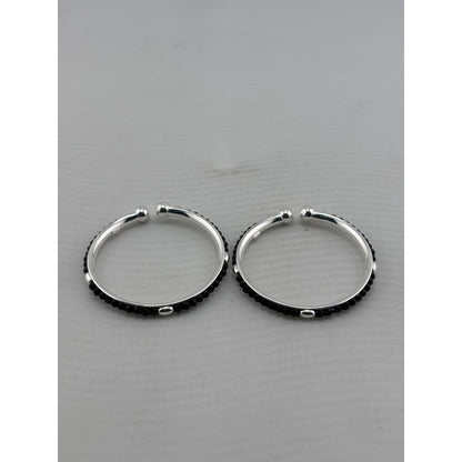 925 Sterling Silver Kids’ Black-Stone Bangle Pair - 41mm