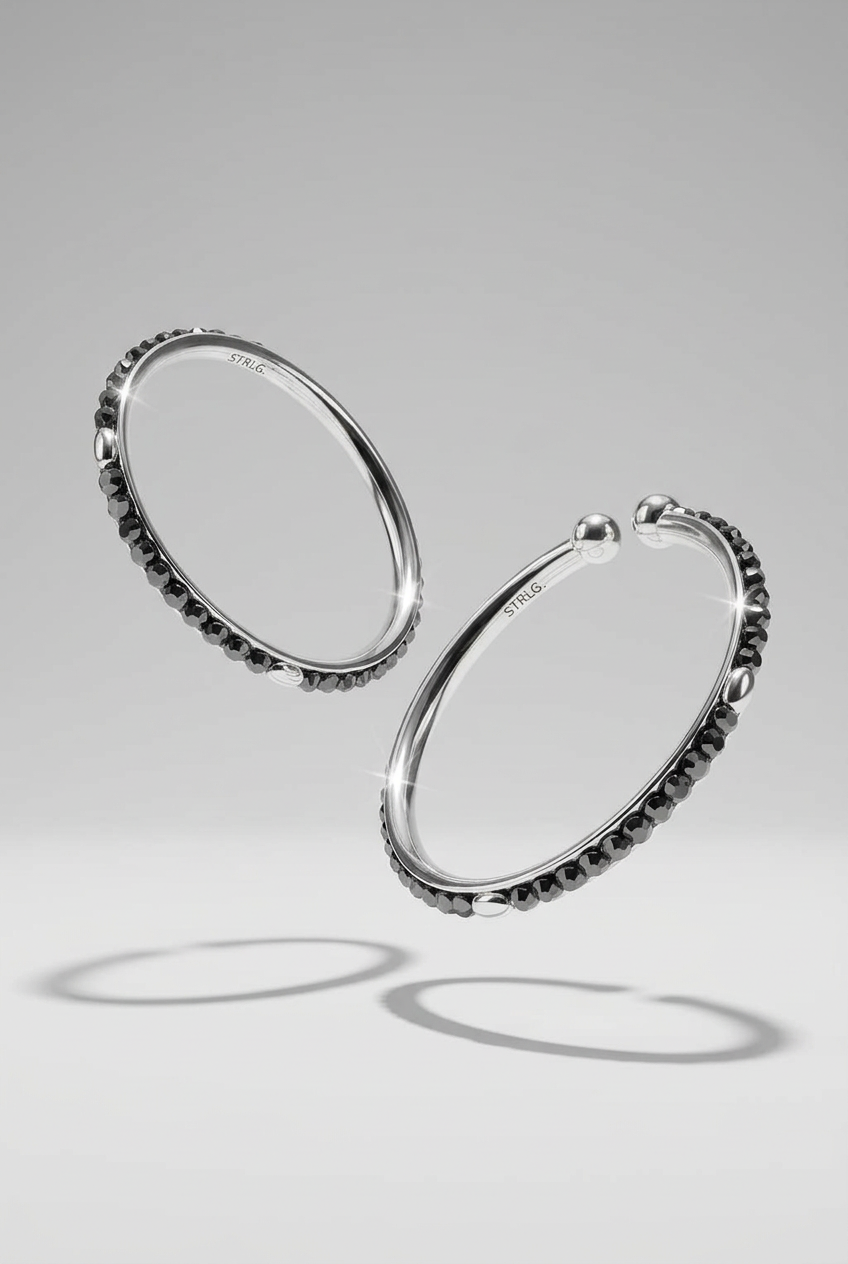 925 Sterling Silver Kids’ Black-Stone Bangle Pair - 41mm | 1-10