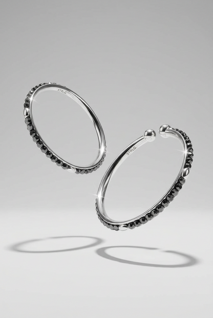 925 Sterling Silver Kids’ Black-Stone Bangle Pair - 41mm | 1-10