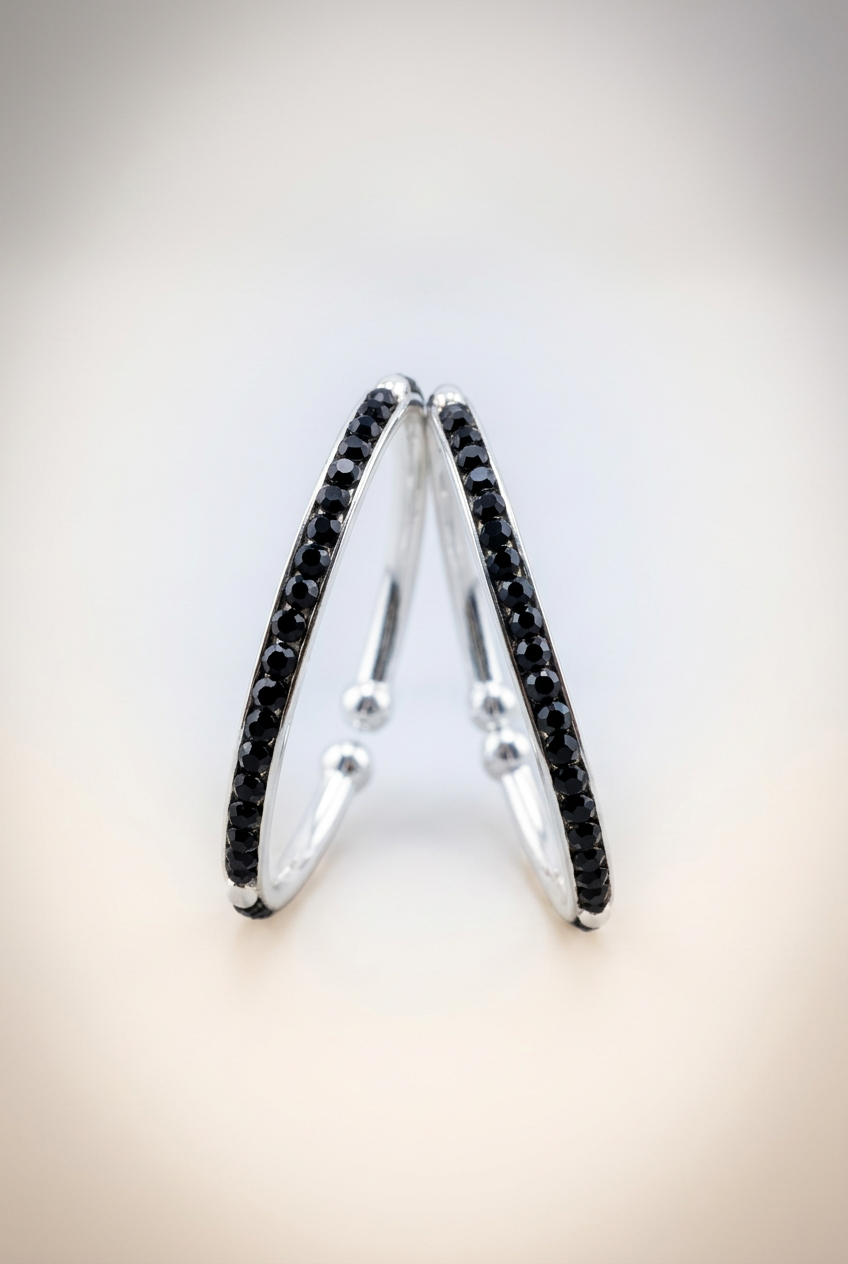 925 Sterling Silver Kids’ Black-Stone Bangle Pair - 41mm | 1-10