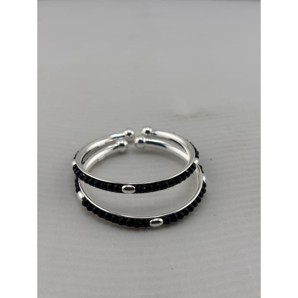925 Sterling Silver Kids’ Black-Stone Bangle Pair - 41mm