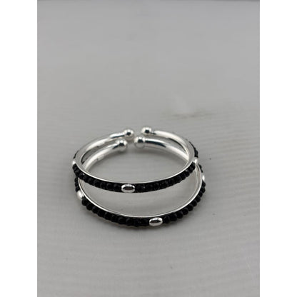 925 Sterling Silver Kids’ Black-Stone Bangle Pair - 41mm