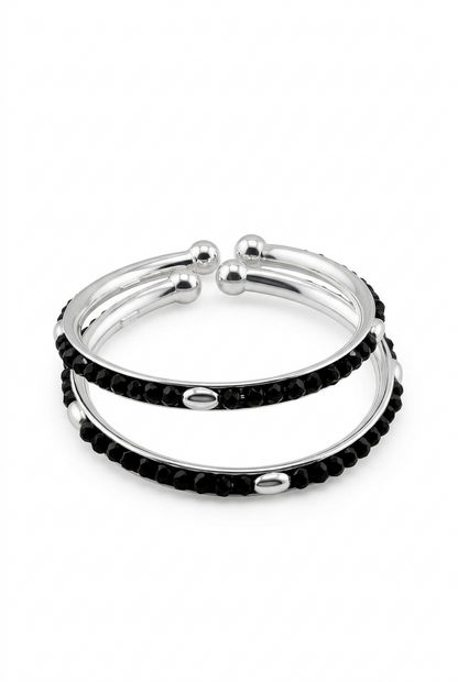 925 Sterling Silver Kids’ Black-Stone Bangle Pair - 41mm | 1-10