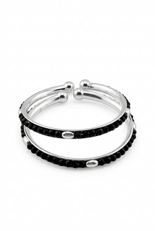 925 Sterling Silver Kids’ Black-Stone Bangle Pair - 41mm | 1-10