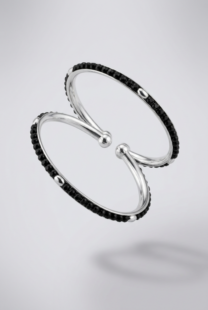 925 Sterling Silver Kids’ Black-Stone Bangle Pair - 41mm | 1-10