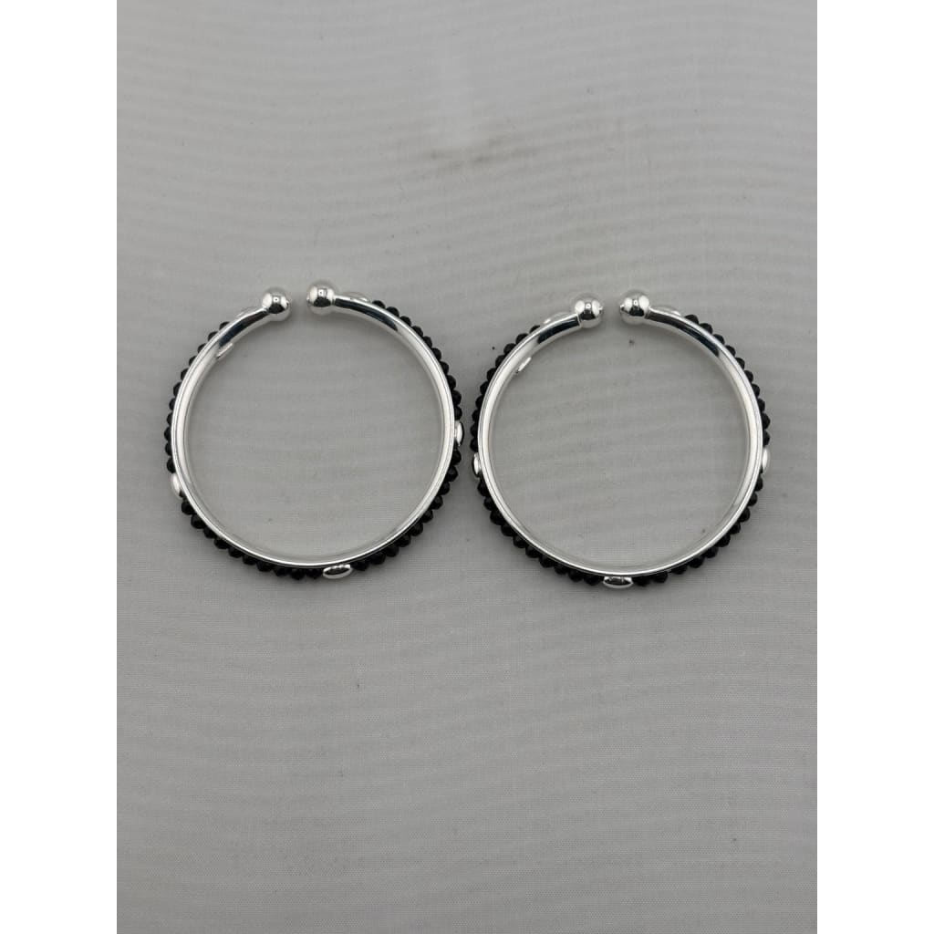 925 Sterling Silver Kids’ Black-Stone Bangle Pair - 41mm