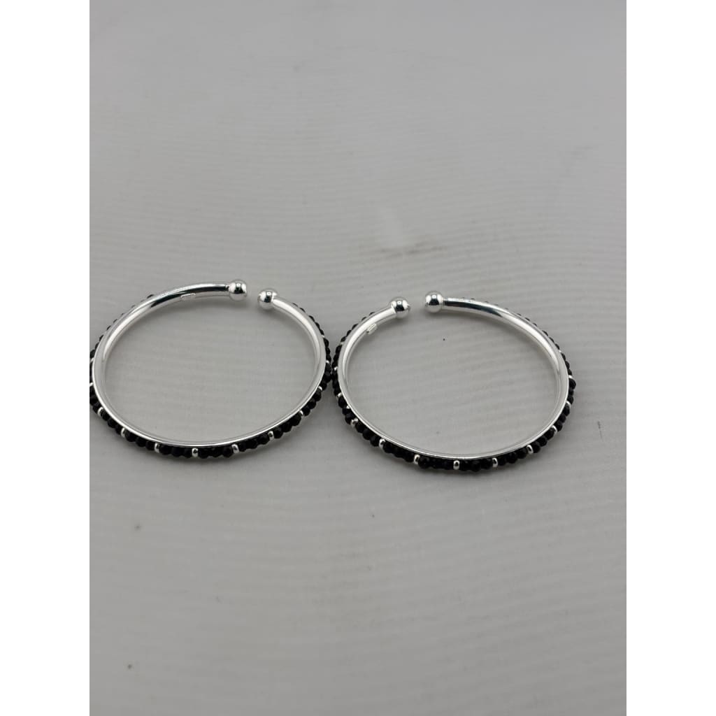925 Sterling Silver Kids' Black Stone Open Bangle Pair 16.64g