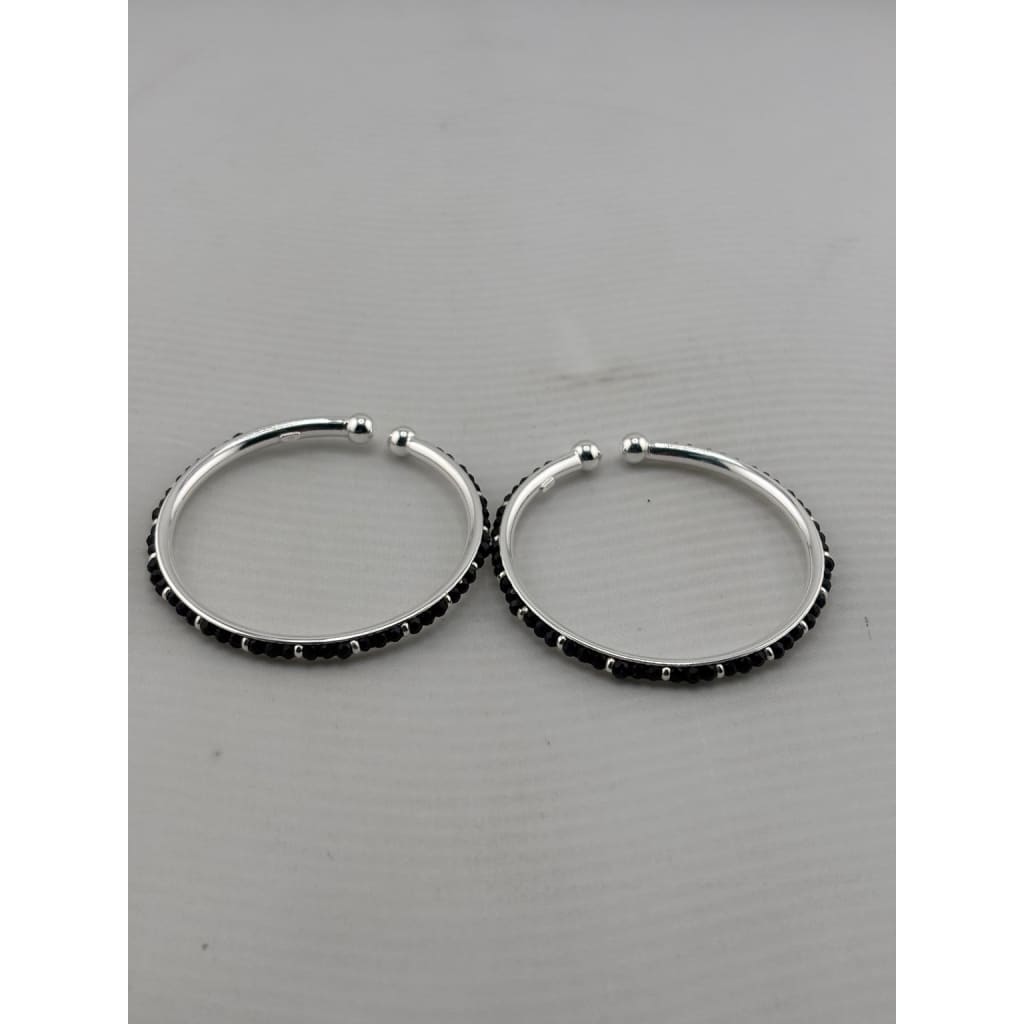 925 Sterling Silver Kids' Black Stone Open Bangle Pair 16.64g