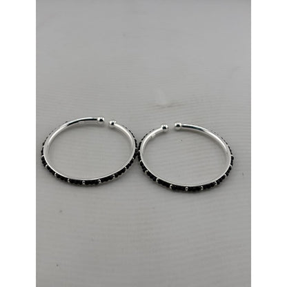 925 Sterling Silver Kids' Black Stone Open Bangle Pair 16.64g